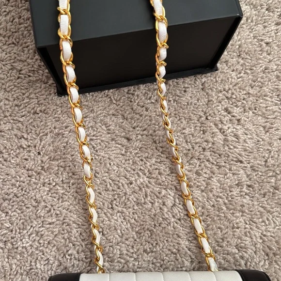 Vintage Chanel Mini Mademoiselle Bag Black and White Lambskin Gold Hardware - Picture 16 of 17